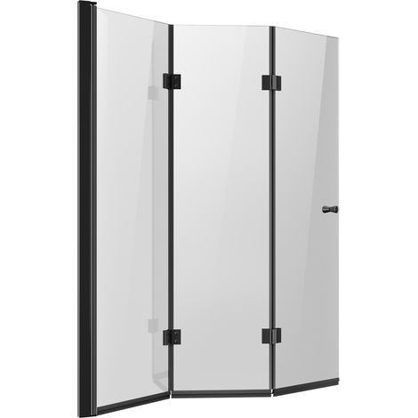 Mophorn Rahmenlose, klappbare Badewannen-Duschtür (1295 x 1422 mm, B x H) mit Scharnier, dreifach faltbares Design und 180° schwenkbarer Funktion, geeignet für Badewannen, schwarz