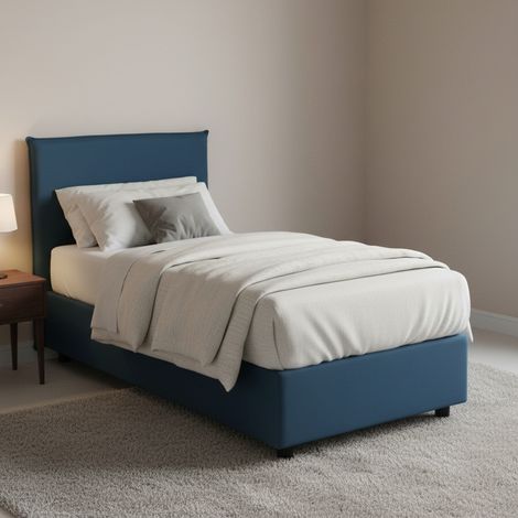 Talamo Italia Einzelbett Candida, Containerbett mit Stoffbespannung, 100% Made in Italy, Seitliche Öffnung, passend für Matratze Cm 80x190, Blau (1/5)