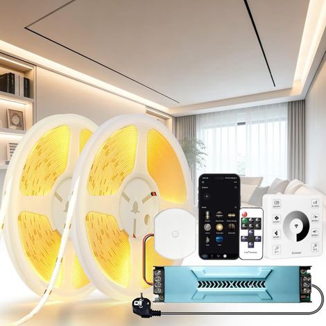 24V 20M COB LED Strip Dimmable 3000K Warm White Compatible with Alexa 10W M 336 LEDs M CRI 93+ 1000LM M with Power Supply for Home Decoration Bedroom Kitchen Living Room Ceiling Commercial (1/5)