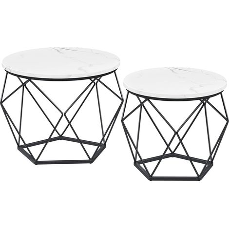 Vasagle – Table d’appoint ronde lot de 2 – Plateau amovible – Cadre en acier – Dimensions 50x40cm et 40x36cm – Blanc et noir