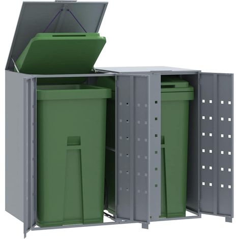 Mülltonnenbox für 2 Tonnen Grau 138x79x117 cm Stahl