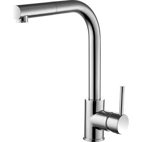 Balterley Contemporary Pull Out Single Lever Kitchen Mixer Tap with Rounded Swivel Spout & Brushed Nickel Finish