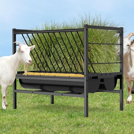 Grand Râtelier à Foin pour Chèvres 2 en 1 Mangeoire à Foin et à Grains Râtelier à Foin pour Chevaux en Acier Galvanisé pour Chèvre Moutons Cheval Bœuf 1076590cm