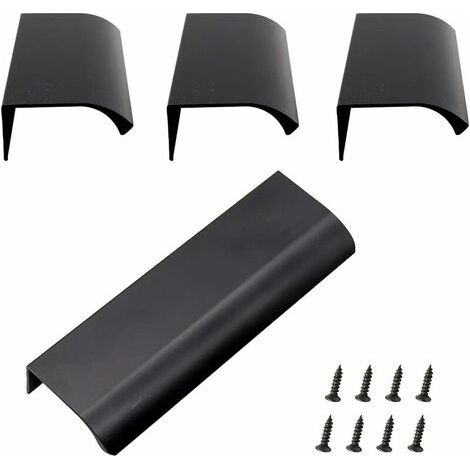 Poignée Encastrée Aluminium - Poignée Meuble Invisible en Alliage d'Aluminium - Pour Armoires de Cuisine et Séjour - 120 x 40 mm - Noir - Lot de 4 (1/5)