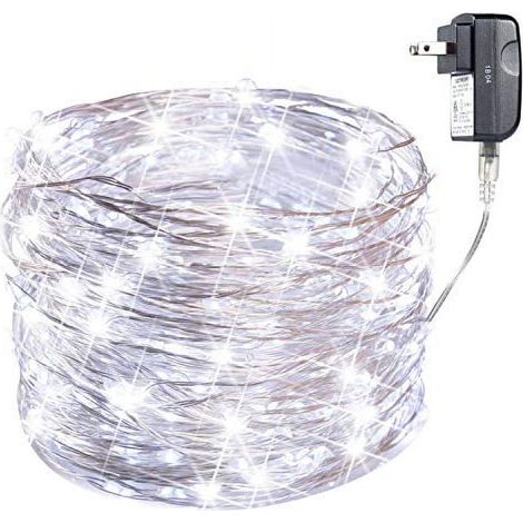 Guirlande lumineuse intérieur, 200 LED, 21,3 m, étanche, à brancher, adaptateur UL inclus, guirlande lumineuse étoilée avec fil argenté, pour mariage, (1/5)