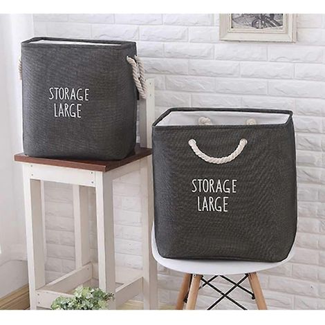 Paniers à linge pliables, grands paniers de rangement en coton et lin, sacs de rangement carrés, adaptés au rangement de jouets, articles divers ou vêtements. (1/5)
