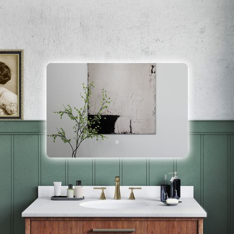 OCEAN Specchio da bagno con LED 100x70cm,Dimmerabile,Memoria,IP44, Vetro HD,Doppio interruttore,Orizzontale/Verticale (1/5)