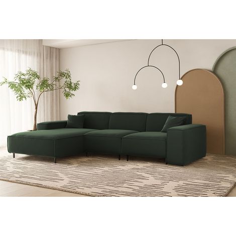 Ecksofa Designersofa GLORIA in Stoff Tiffani Grün Ottomane Links