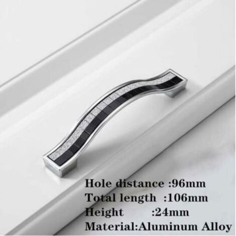 Lot de 10 poignées de placard en cristal brillant avec strass -Poignées de Meuble noir poignee de meuble cuisine Entraxe 96mm (1/4)
