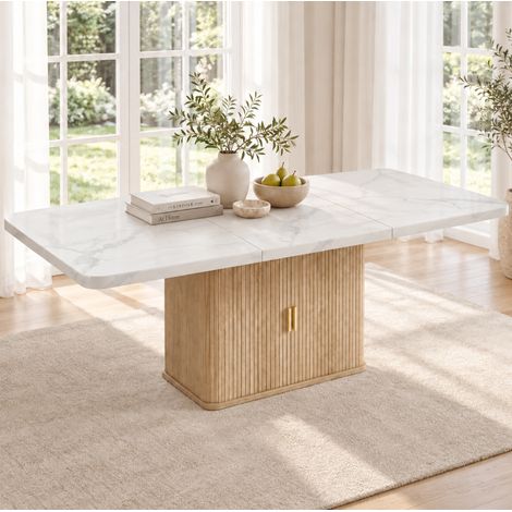 Tavolo da pranzo allungabile 150/200x90x75 cm in MDF bianco, 6-8 posti – MEUBLIV (1/5)