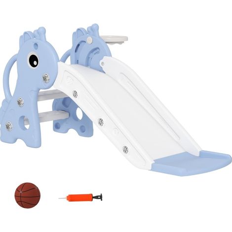 Toboggan 3-en-1 Enfant 106x51,5x52 Cm En Plastique Bleu Avec Panier De Basket Et Escalier (1/5)