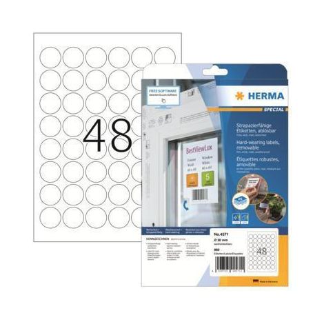 HERMA Folien-Etiketten A4 30mm weiß ablösbar 960St. (1/3)