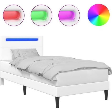 Cadre de lit blanc avec bande lumineuse LED, 90 x 190 cm, en similicuir. (1/5)