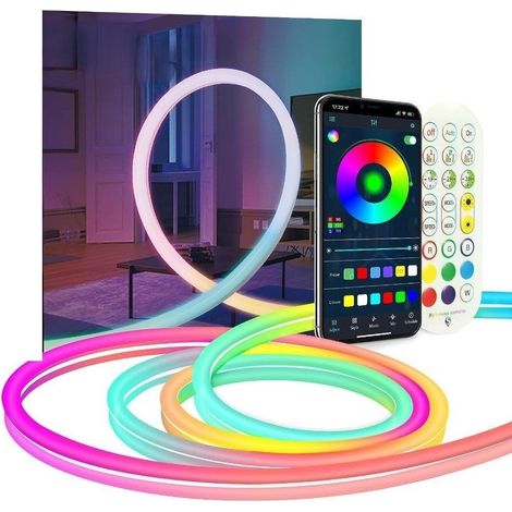 Bande lumineuse RVB avec néon IC, 84 LED/mètre, effet arc-en-ciel, salle LED 24 V étanche IP65, bande lumineuse LED 3 M, 213 effets de couleur, application, décoration télécommandée, mariage, fête (1/5)