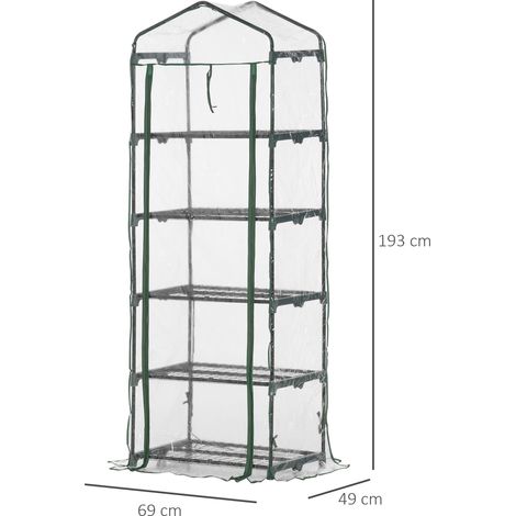 Serre Outsunny avec porte enroulable, étagères, serre d'hiver en acier recouvert de film plastique, serre chaude pour balcon, jardin, serre à tomates 69 x 49 x 193 cm, serre pour tomates et fleurs, tr (1/5)