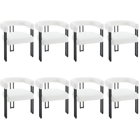 WOLTU Set di 8 Sedie da Pranzo in Ciniglia Sedie da Cucina Moderne con Gambe in Metallo Sedie da Salotto per Soggiorno, Crema