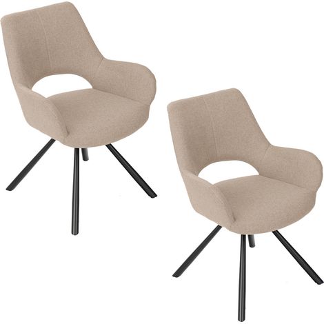 MEUBLES COSY Set of 2 Scandinavian Dining Room Chairs Cross Chair in Beige Fabric