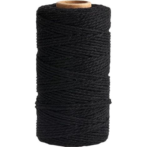 Ficelle de Noël en Coton de 2 mm x 100 m pour Emballage Cadeau, Loisirs créatifs, Ficelle de Jardinage pour Plantes, Ficelle décorative Noire (1/5)