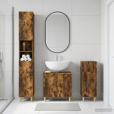 vidaXL 3 Piece Bathroom Cabinet Set DELFT Smoked Oak Engineered Wood (1/5)