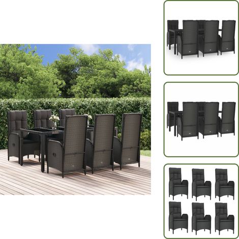 Ensemble à manger jardin et coussins 7 pcs Noir et gris Rotin - Salon De Jardin - Mobilier De Jardin - Set De Jardin - Table De Jardin - Chaises De Jardin