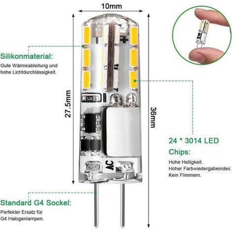 Ampoule G4 LED 2 W 200 lm Équivalent 20 W Halogène Blanc Chaud 3000 K 12 V AC/DC Sans Scintillement Pour Hotte Aspirante Non Dimmable (1/3)