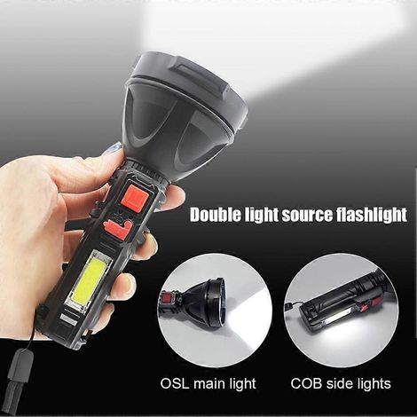 Lampe torche LED portable rechargeable USB + COB haute puissance pour l'alpinisme, la randonnée, le camping et la pêche nocturne. (1/5)