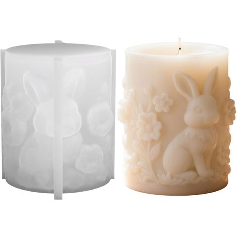 Moules En Silicone Pour Bougies - Artisanat De Lapin Et Œuf Lavable Au Lave-Vaisselle,Moule À Bougie Lapin - Pour Famille Amis Étudiants Adultes Hommes Femmes Pâques Anniversaire Fête (1/5)
