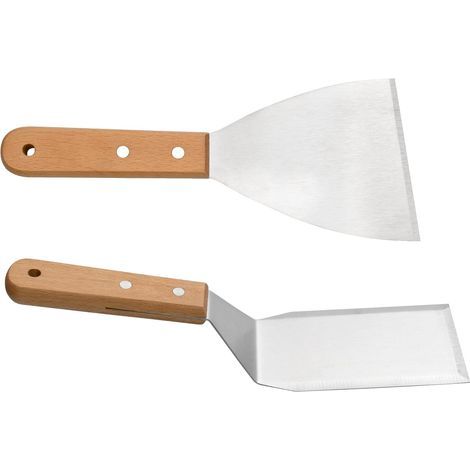 2 PièCes Spatule Plancha Avec Manche En Bois Acier Inoxydable Spatule Cuisine RéSistant à La Chaleur Antirouille Grattoir Plancha Pour Griller 1 8 cm (1/4)
