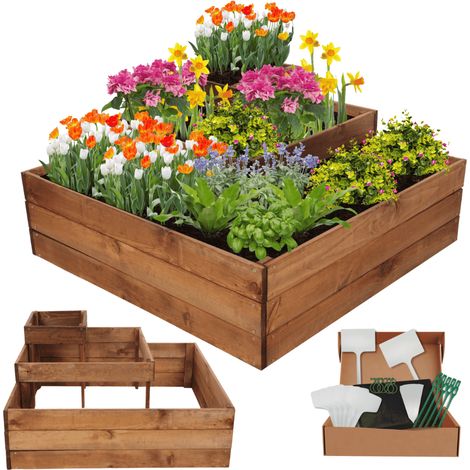 MODO24 Potager surélevé bois ZP08 45x92x92 cm, jardinière balcon/terrasse pour herbes, légumes, kit jardinier inclus, brun imprégné