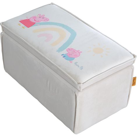 roba Pouf per Bambini Peppa Pig - Rettangolare - Funzione Cassapanca - Rivestimento in Velluto - Stampa Peppa Pig - 27,5 x 56,5 x 31 cm - dai 18 Mesi - Regalo di Natale, Compleanno, Pasqua - Beige (1/5)