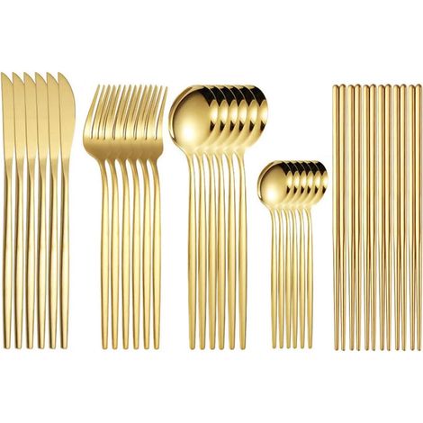 Ensemble de couverts portugais en acier inoxydable (30 pièces) : couteau, fourchette, cuillère, cuillère à café, baguettes (1/5)