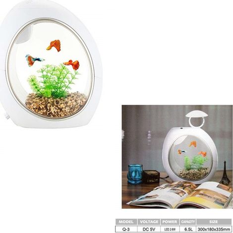 Trade Shop - Mini Acquario Completo Q3 Capacita' 6.5 Litri Potenza 2.6w Led Incorporata -