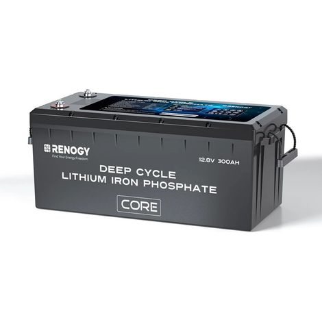 Renogy 12V 300Ah Self heating Lithium LiFePO4 Deep Cycle Battery, 5000+Deep Cycles, 200A BMS,Backup Power for Trolling motor, Cabin,Marine, Off-Grid Home Energy Storage-Core Series (1/5)