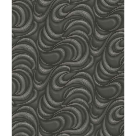 Papier peint moderne graphique noir idéal chambre Tapisserie tendance noire pour salon & couloir Papier peint intissé salle à manger (1/5)