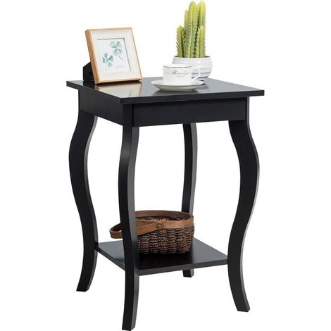 Mesa auxiliar con estante con patas curvadas mesa de sofa mesa de centro 40 x 40 x 60 cm negro