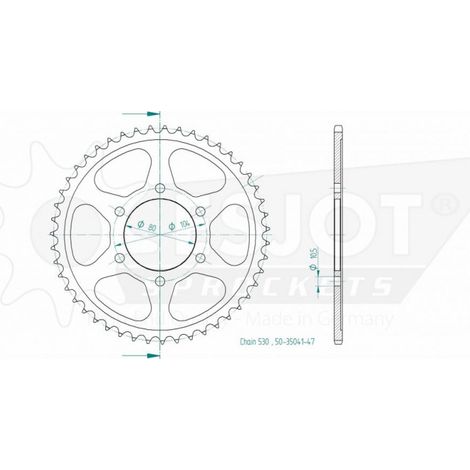 Couronne Acier Kawasaki - 530 - 47 Dents - Made in Germany