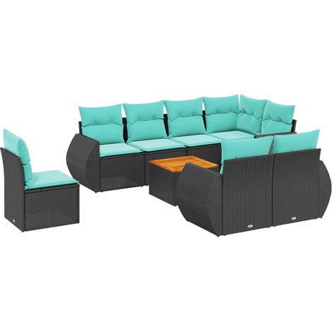 Set Divani da Giardino 9 pz con Cuscini Nero in Polyrattan vidaXL
