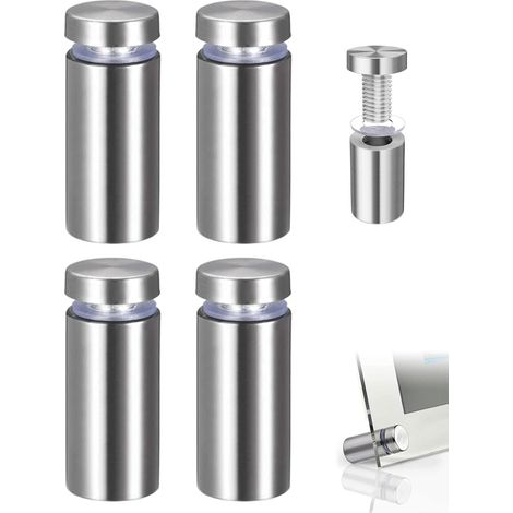 4 pièces Entretoise de Verre Argent, Support D'entretoise en À Vis pour Le Montage Et La Fixation du Verre, acier inoxydable (12×50 mm) (1/5)