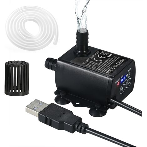 Mini pompa DC senza spazzole 5V 4.8W 300L/H con filtro, tubo flessibile da 2 m e ventose IP68 (1/5)