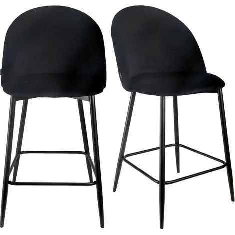Lot de 2 chaises de bar en velours noir avec pieds en métal - FARA 2 (1/5)