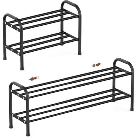 Schuhregal, schmal, ausziehbar, platzsparend, verstellbar, klein, Metall, schwarz, Schuhaufbewahrung, für den Außenbereich, Camping, Flur (3 Ebenen) (2 Ebenen) (1/5)