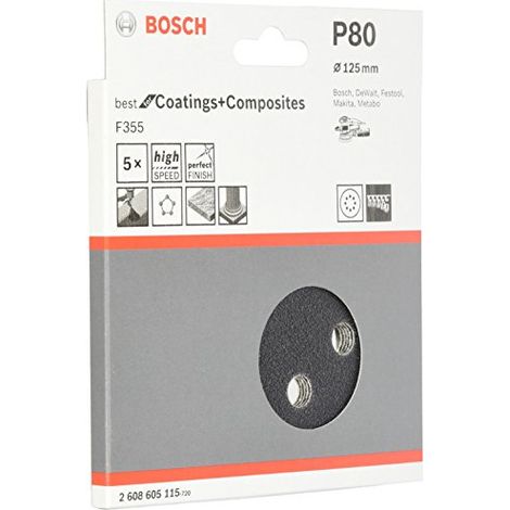 2608605115 - Foglio abrasivo F355, confezione da 5 pz. 125 mm, 80 (1/4)