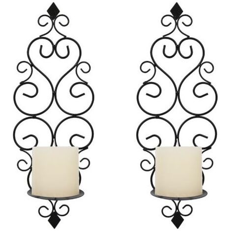 Lot de 2 Bougeoirs Photophore Chandelier Porte Bougie Mural Murale Muraux en Métal, Bougeoir pour Mur Chambre Salle de Bains Salon Decoration, Noir (1/5)