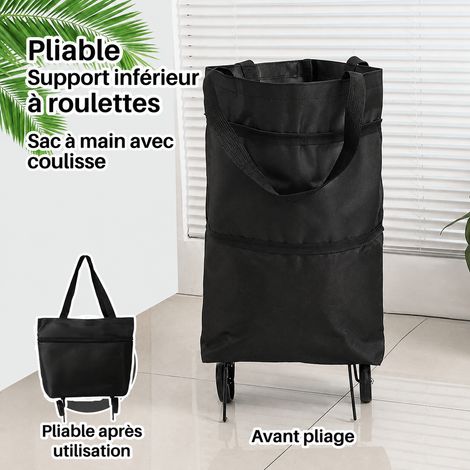 Chariot de courses pliable à roulettes noir en tissu Oxford noir 41 × 15 × 46 cm 380 g – Livraison gratuite