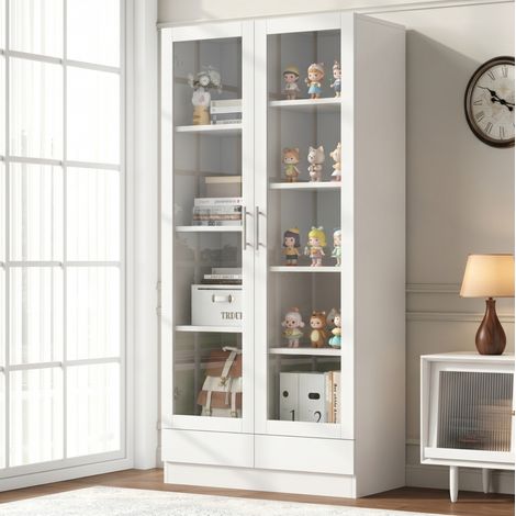 Armario con puerta de cristal, 80x40x160 cm, blanco, 2 cajones (1/5)
