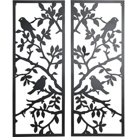Ensemble décoration murale noir 2 pièces en métal – Design oiseaux shabby chic – Dimensions 70 x 1,3 x 90 cm – Pour intérieur élégant – Dkd Home Decor (1/4)