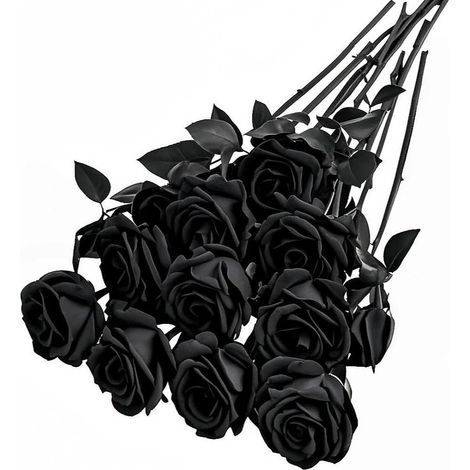 Lot de 10 roses noires artificielles, tige longue, rose en soie réaliste pour bouquet de mariée, jardin de maison, fête, bouquets de mariage, jardin, salon, décoration de bureau de l'hôtel (1/5)