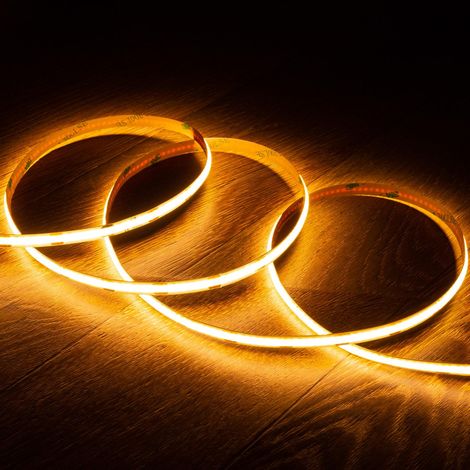 Bobina 5m Striscia LED 12V COB 320 LED/m 10W/m 1000lm/m Larga 8mm IP20 CRI90 Taglio 2,5cm 2200K Super Caldo (1/4)