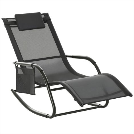 Fauteuil à bascule jardin métal noir avec tétière et pochette (1/5)