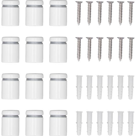 Lot de 12 entretoises publicitaires en verre, en acier inoxydable, 19 x 25 mm, pour supports de panneaux muraux et vis pour enseignes en verre (1/5)